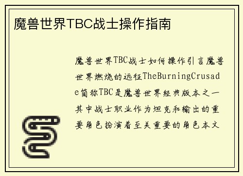 魔兽世界TBC战士操作指南